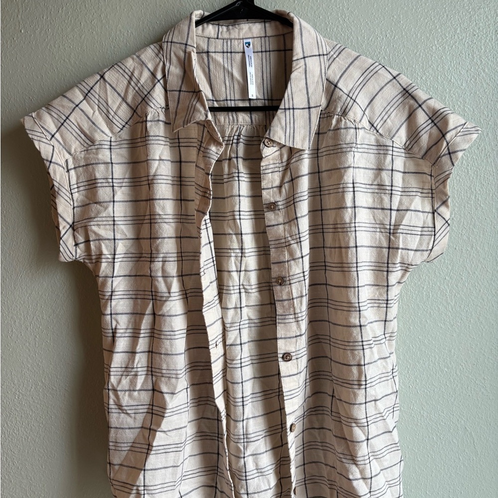 Women’s Kuhl Beige Plaid Short-Sleeve Button-Up Shirt